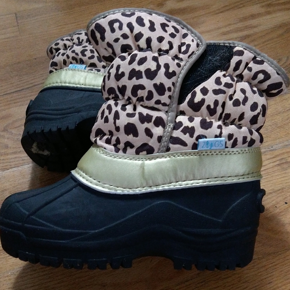 ZAGS Kids Leopard Print Snow Boots - Black and Gold